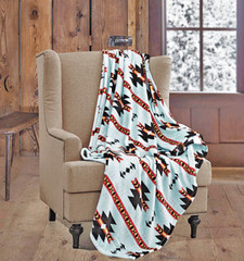 Native Western Throw Blanket Light Blue Southwest Luxury Soft Fleece Twin 60×80