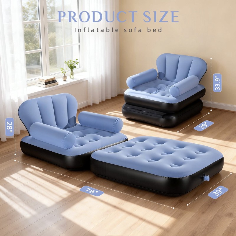 Inflatable Sofa Bed,5-in-1Foldable Thickened Flocked PVCBlow up Sofa with 2Pumps gallery