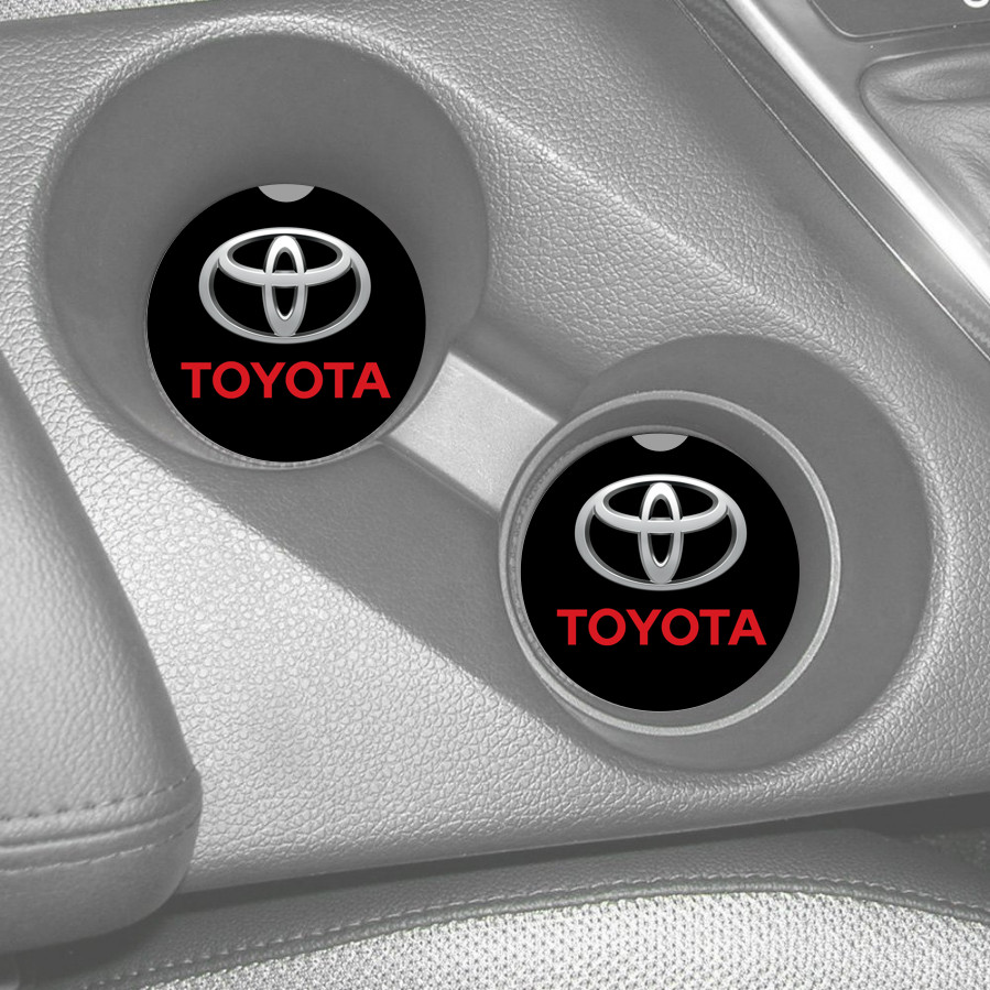 TOYOTA LOGO BLACK RED DESIGN CUSTOM RUBBER CAR COASTERS SET (2) gallery
