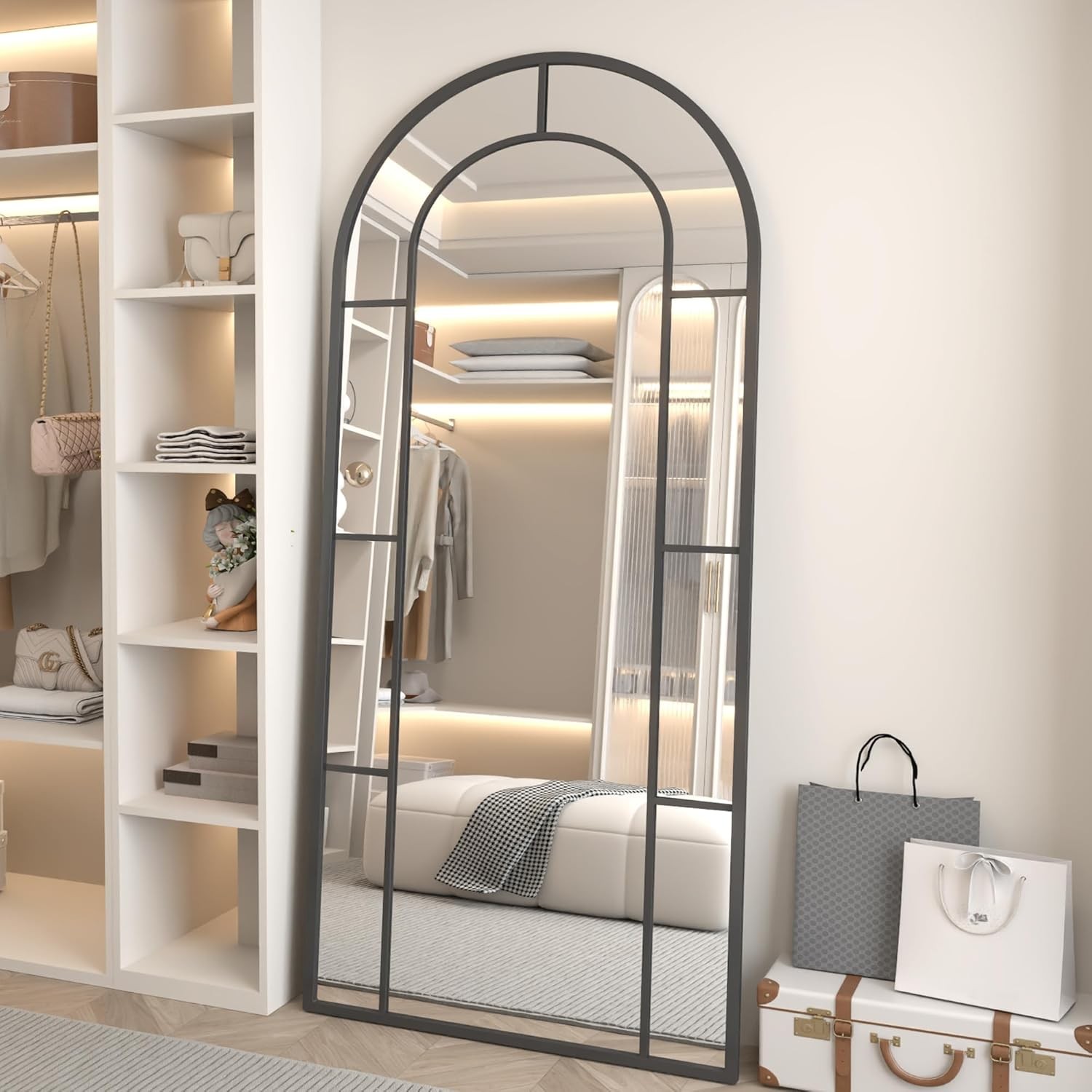 Arched Full Length Mirror 56"x22" Oversized Floor Length Decorative Standing gallery
