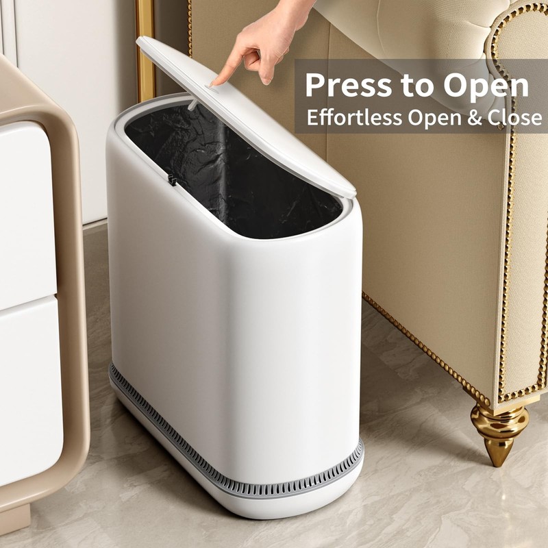 Bathroom Trash Can Lid 3 Gal Slim AutoAdsorption White With 75 Bags gallery