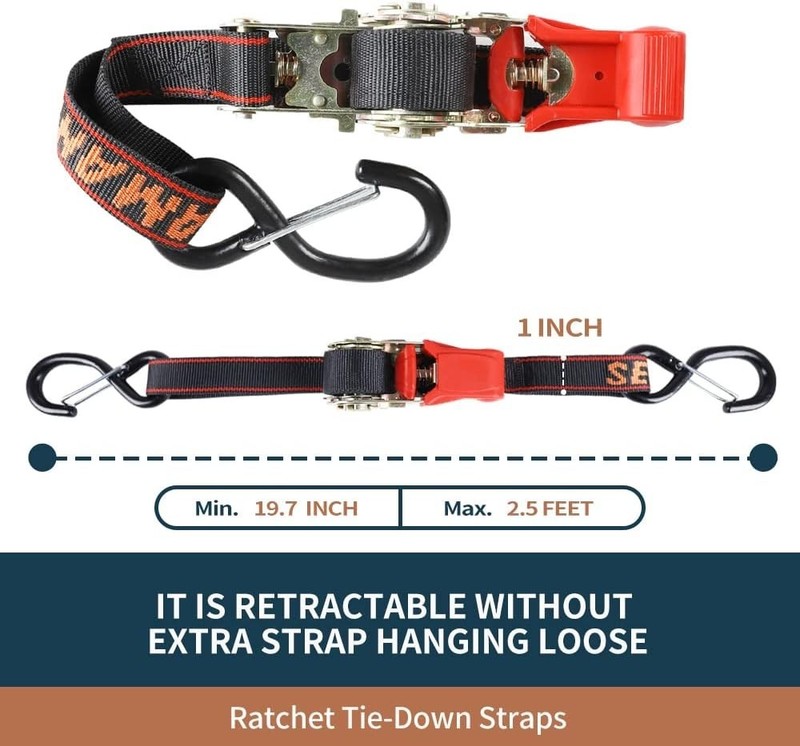 Precision Ratcheting Boat Tie Downs - 1200lb Strength 2PK Orange Straps gallery