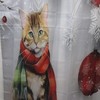 Gray Winter Ginger Cat Shower Curtain 44"x72" Waterproof Xmas Ornaments 8 Hooks gallery