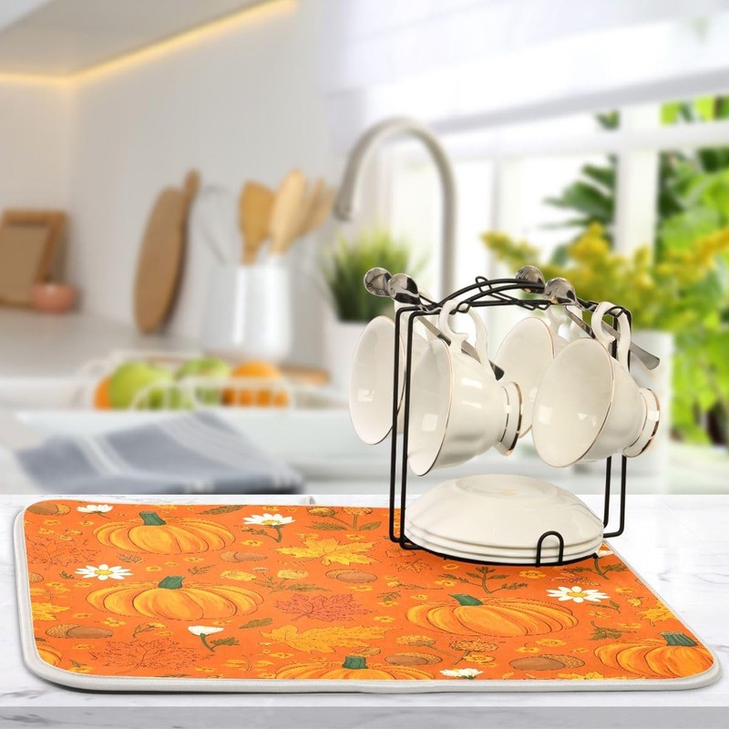 Pumpkin Maple Fall Dish Drying Mat Absorbent Autumn Drainer Dry 18x24 Inch gallery
