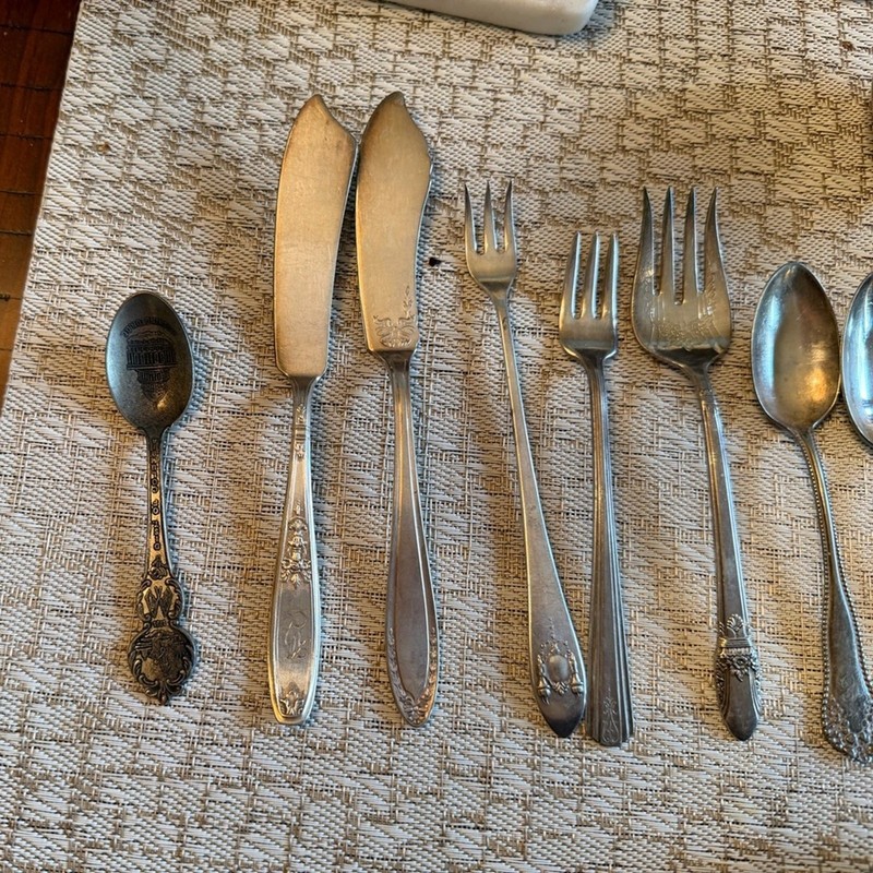 Antique silver plate misc. silverware pieces lot of 14 gallery