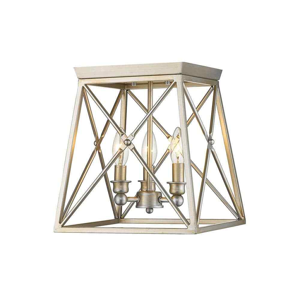 Trestle 11 in. 3-Light Antique Silver Flush Mount Ceiling Light Fixture gallery