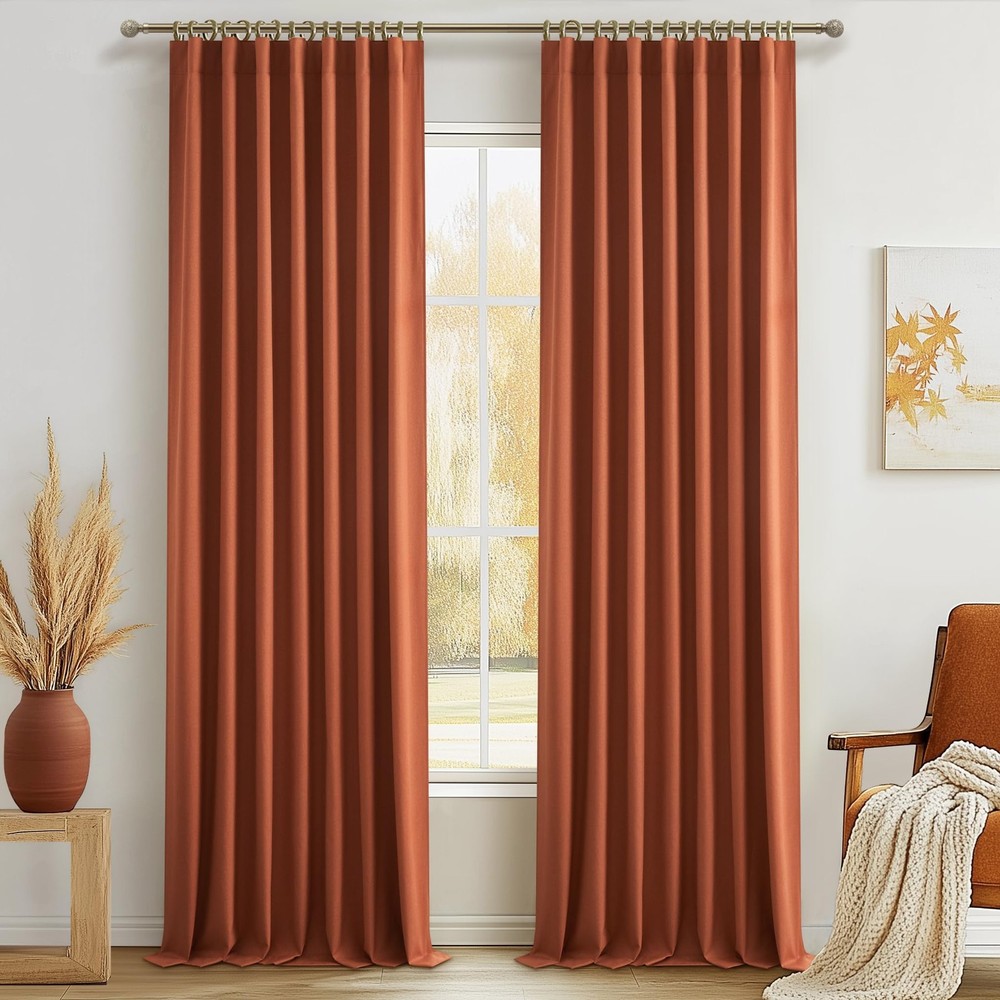 Fall Burnt Orange Curtains Blackout Extra Long 120 Inches 2 Panels Set,Terrac...