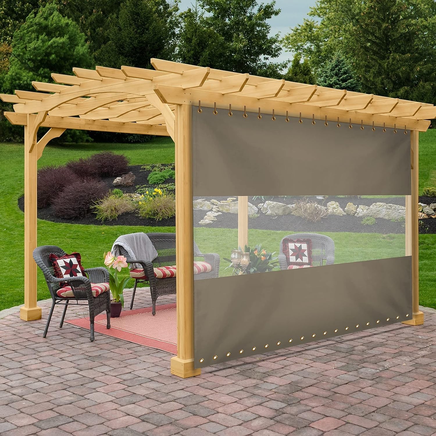 Outdoor Beige with Clear Panel Curtain, 12 oz Vinyl 7" x 12" Curtains for Patio gallery
