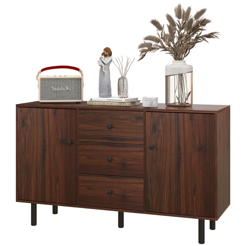 HOMCOM Kitchen Sideboard with 2 Cabinets 3 Drawers Buffet Table, Brown gallery