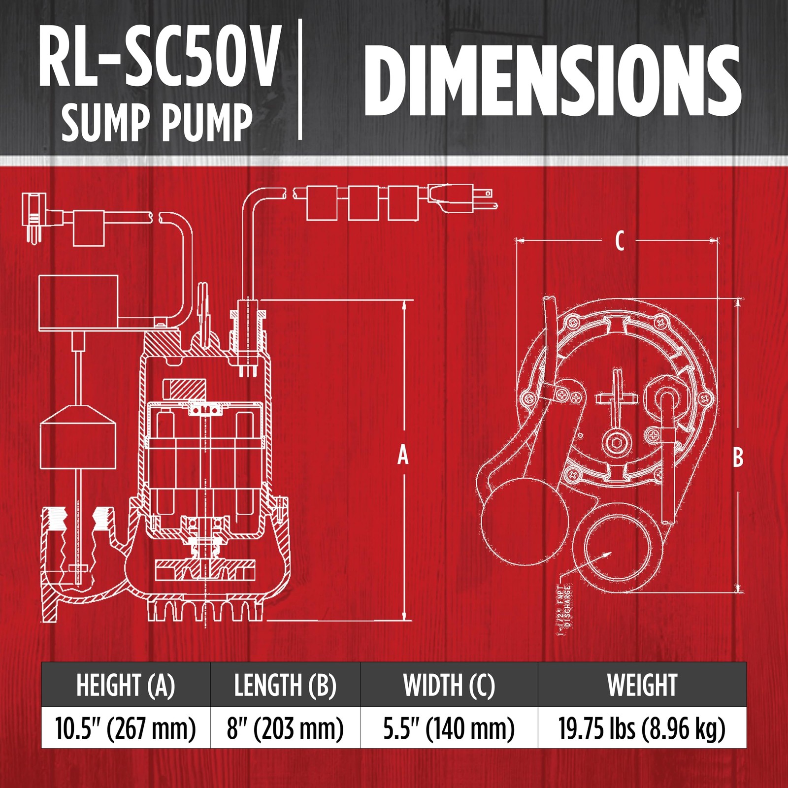 Red Lion RL-SC50V Submersible Water Pump, Heavy Duty Automatic Sump Pump with... gallery