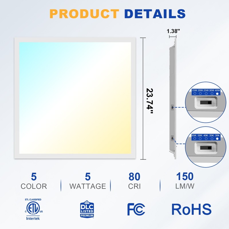12 Pack 2x2 LED Flat Panel Lights 40W Dimmable 3000K-6500K Drop Ceiling Fixtures gallery