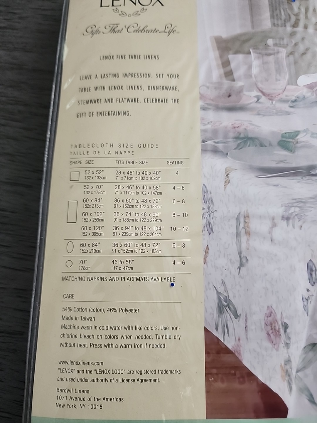 Lenox Butterfly Meadow Hydrangea Tablecloth 60"x84" Oblong/Rectangle Easy Care gallery