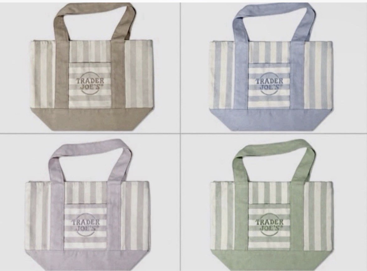 Trader Joe’s Mini Pastel Striped Canvas Tote Bag 2026 Limited Edition Set Of 4 gallery