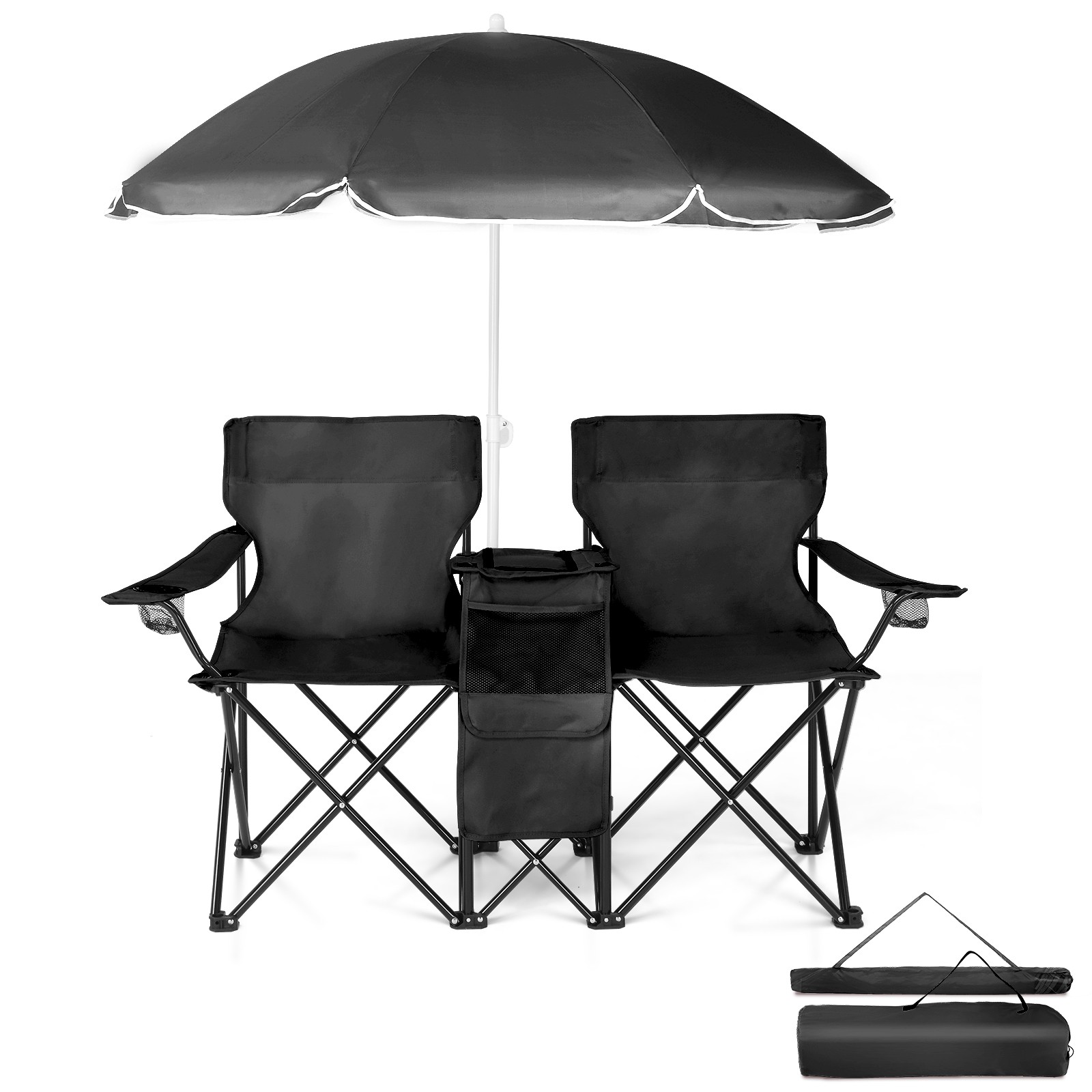 Foldable Picnic Beach Camping Double Chair+Umbrella Table Cooler Fishing Fold Up gallery