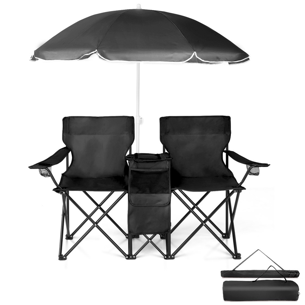 Foldable Picnic Beach Camping Double Chair+Umbrella Table Cooler Fishing Fold Up