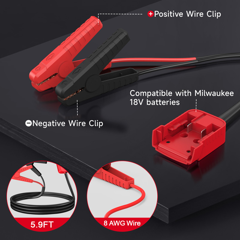 Jumper Cable Clamps 5.9FT Compatible with Milwaukee 18V Battery Emergency Start gallery