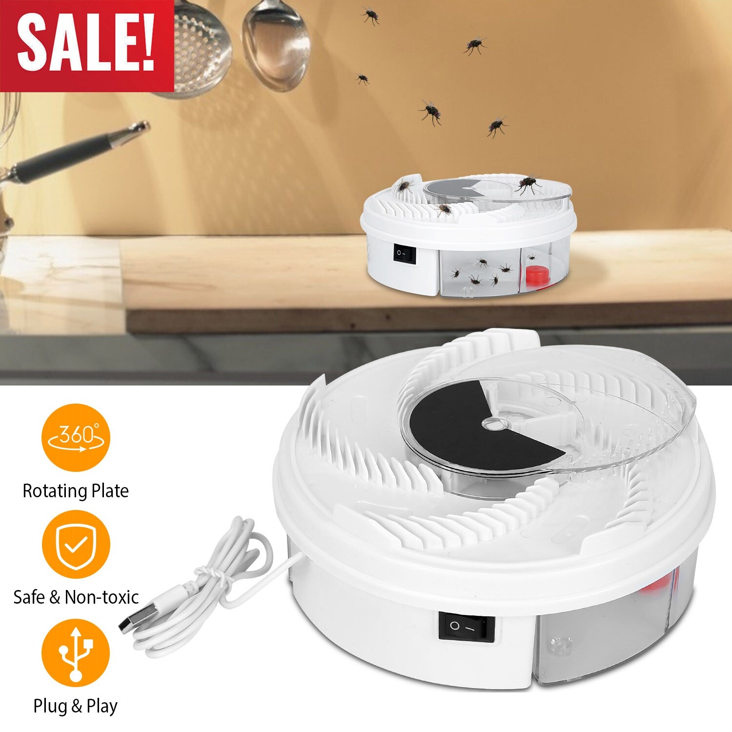 USB Powered Electric Fly Trap Automatic Flycatcher Rotating Fly Pest Repellent gallery
