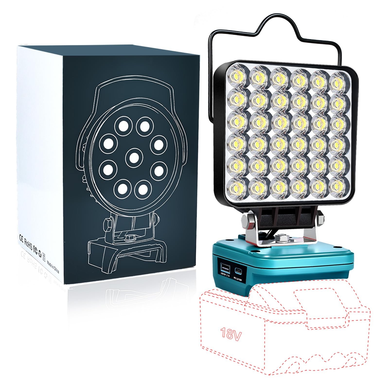 Upgraded Work Light for Makita 18V Battery,72W 6800LM 72W Makita, Brown gallery