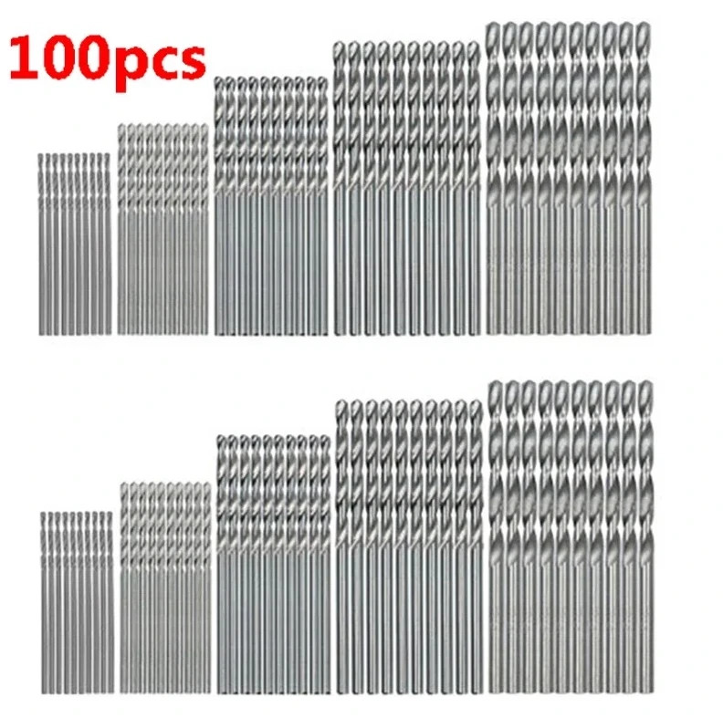 100pcs Titanium Coated HSS Drill Bit Set 1–3mm High Speed Steel Tools