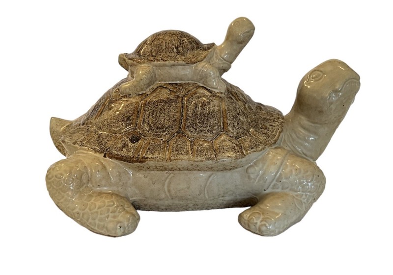 12" Tan-Brown Speckled Ceramic Turtle & Baby Figurine Yard Garden Decor- 4 ½ lbs gallery