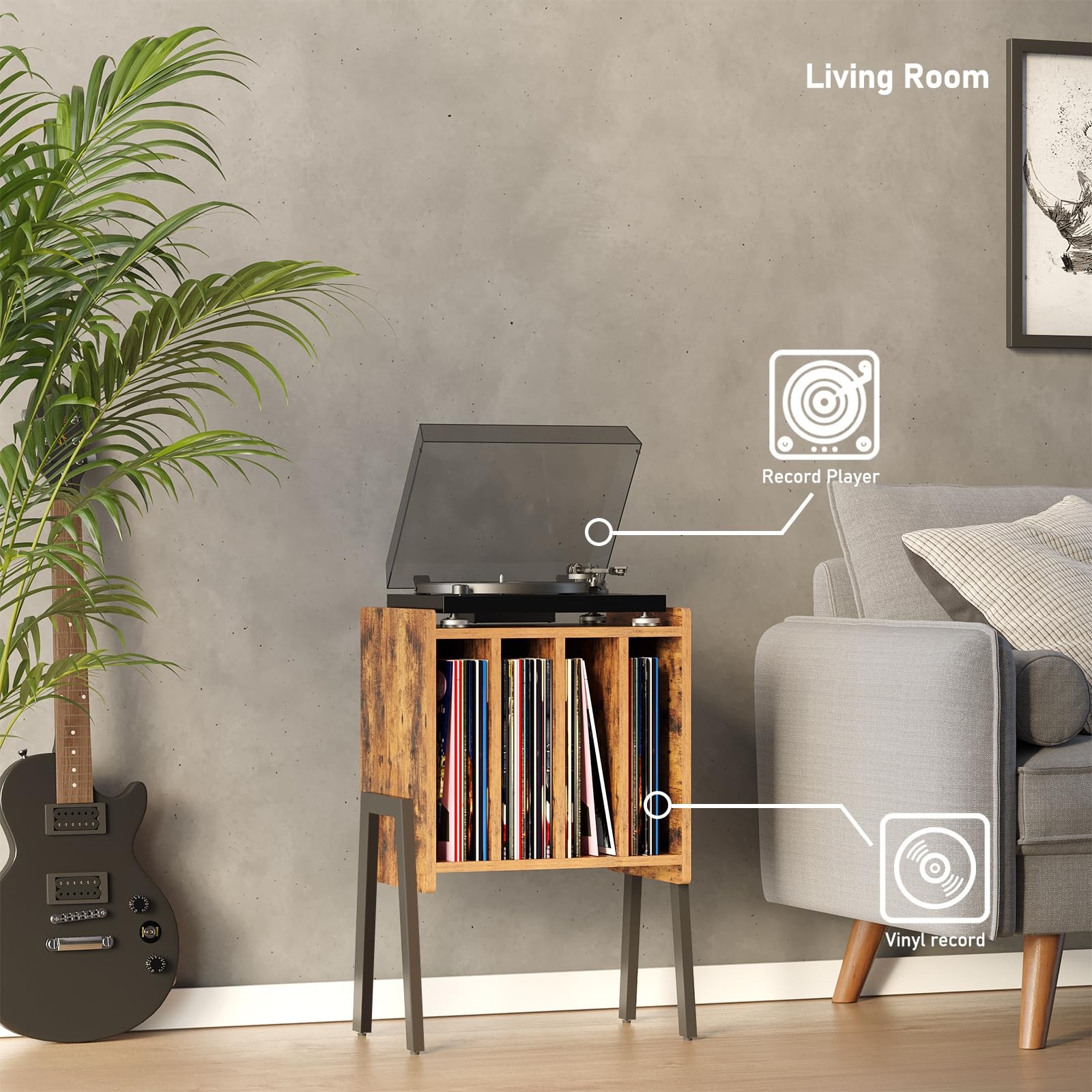 Record Player Stand Table with Vinyl Storage Shelf Nightstand gallery