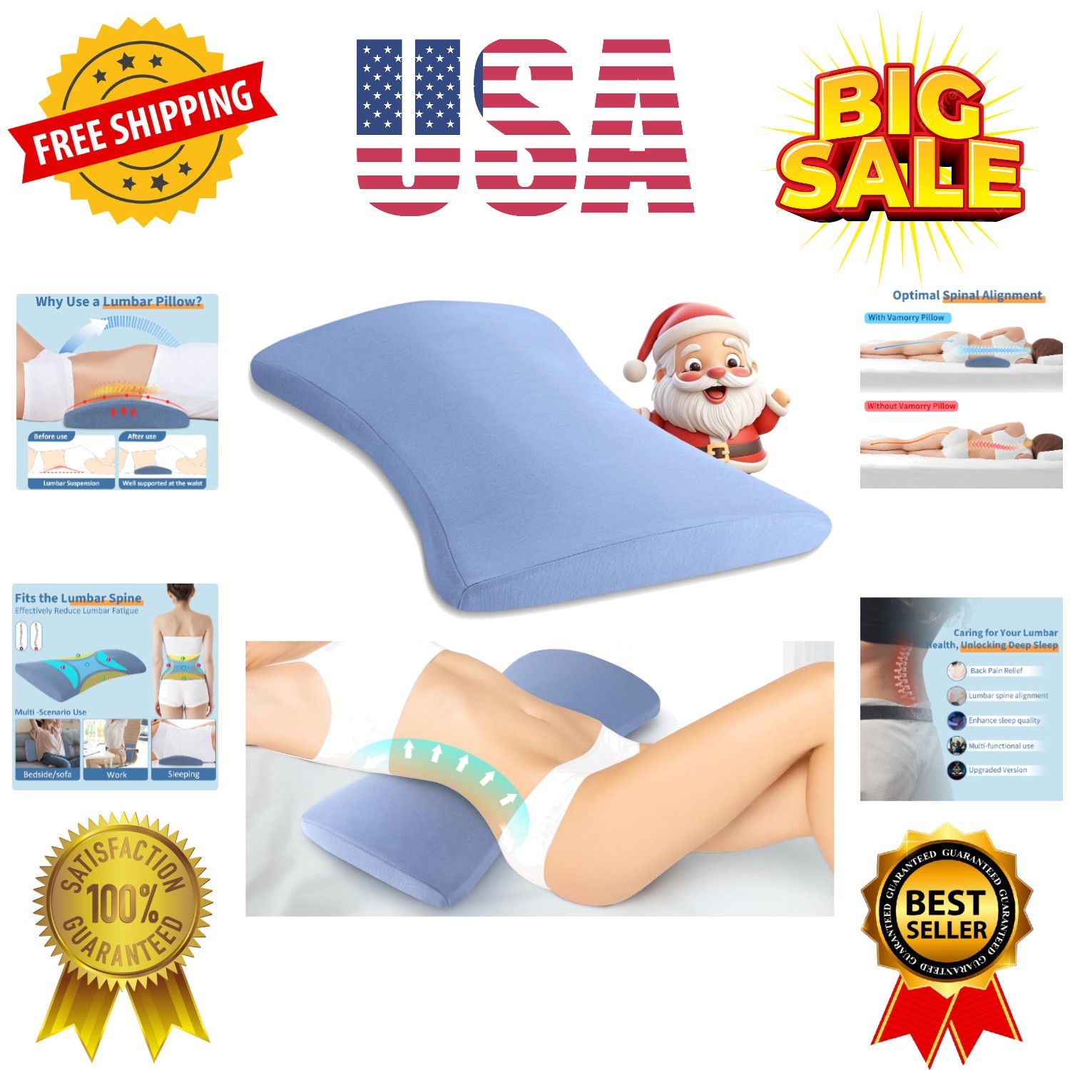 Lumbar Support Pillow for Bed Relief Back Pain: Lower Back Pillow for Sleepin... gallery
