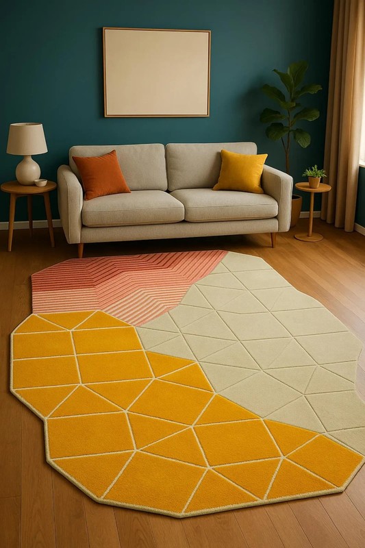 Geometric Hand Tufted Rug – Multi-Color loop-cut pile and shapes runner, octagon gallery
