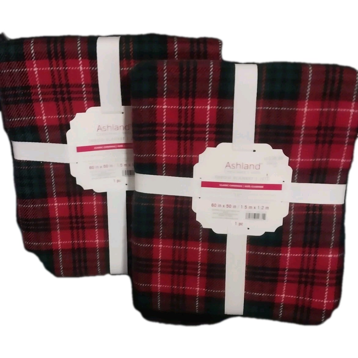 2 New ASHLAND NOEL CHRISTMAS Soft Blankets BLACK AND RED 60×50 Plaid New gallery