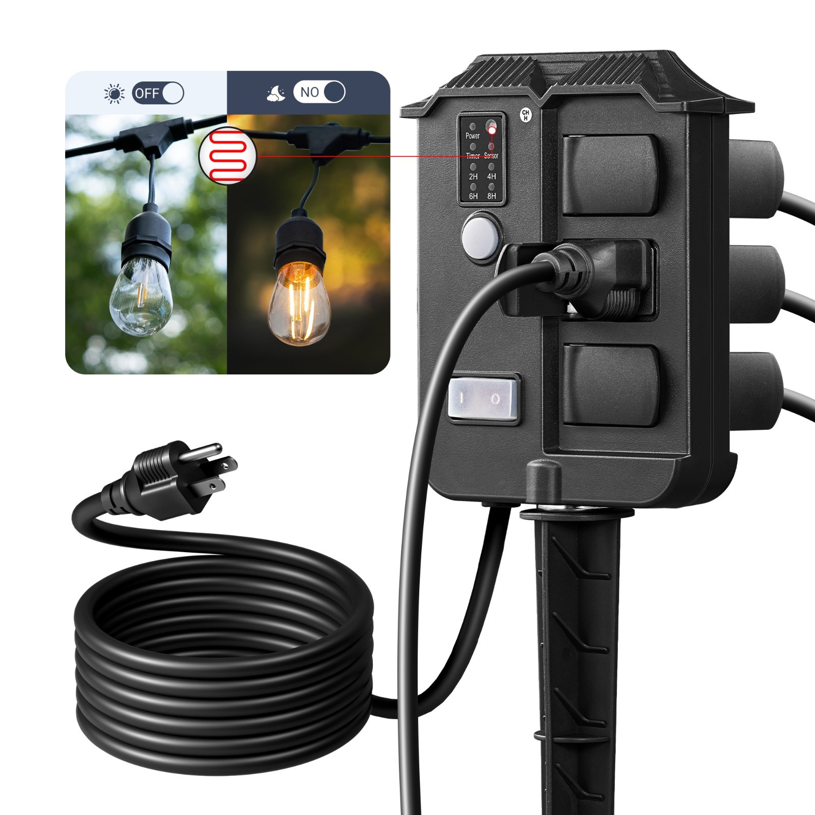 DEWENWILS Outdoor Power Stake Light Timer with 6 Grounded Outlets,13A 1625W, UL gallery