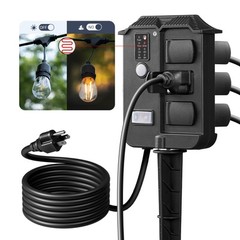 DEWENWILS Outdoor Power Stake Timer 6 Outlet Dusk to Dawn 13A 1625W UL Listed