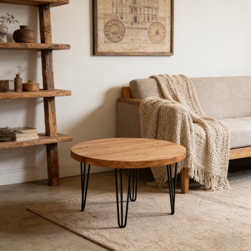 Rustic Round Old Elm Wooden Coffee Table Home Furniture for Living Room Decor gallery