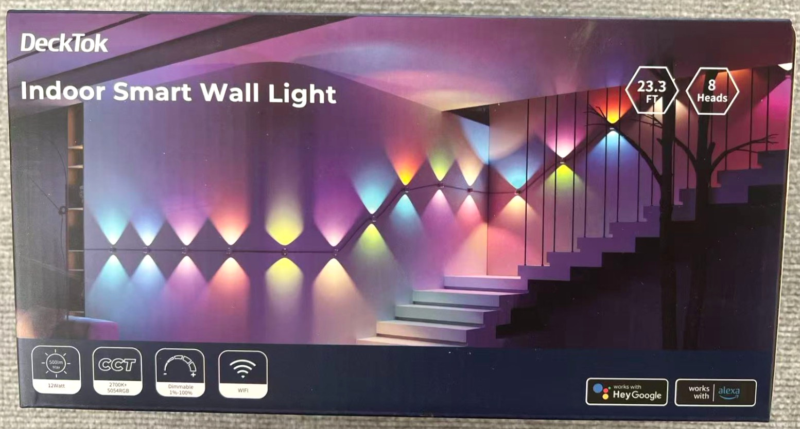 23 ft 8-Light Smart Double-Heads RGB+Warm White LED String Down lights Wall gallery