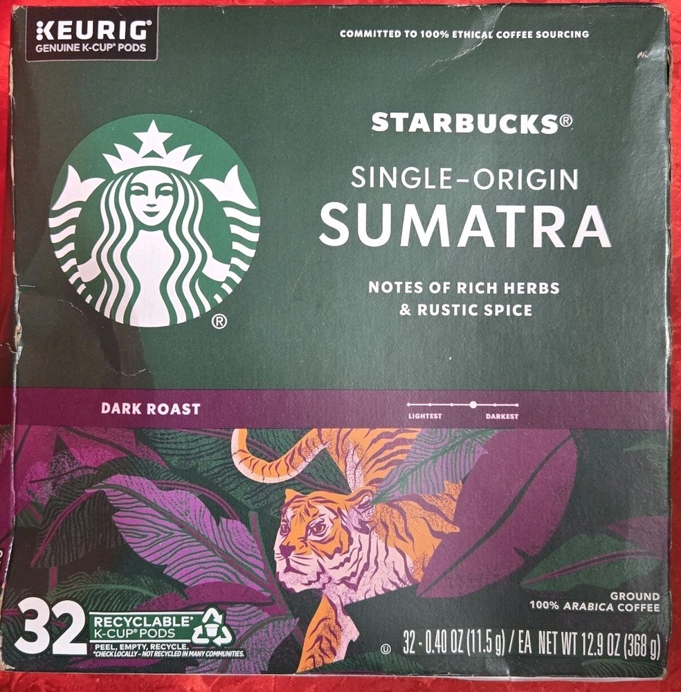 Keurig Starbucks Sumatra Single-Origin Dark Roast 32 K-Cup Coffee Pods BB7/11/26