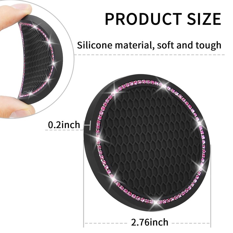 4 Pack Car Coasters, Universal Vehicle Bling Coaster, Cute Pink Crystal gallery