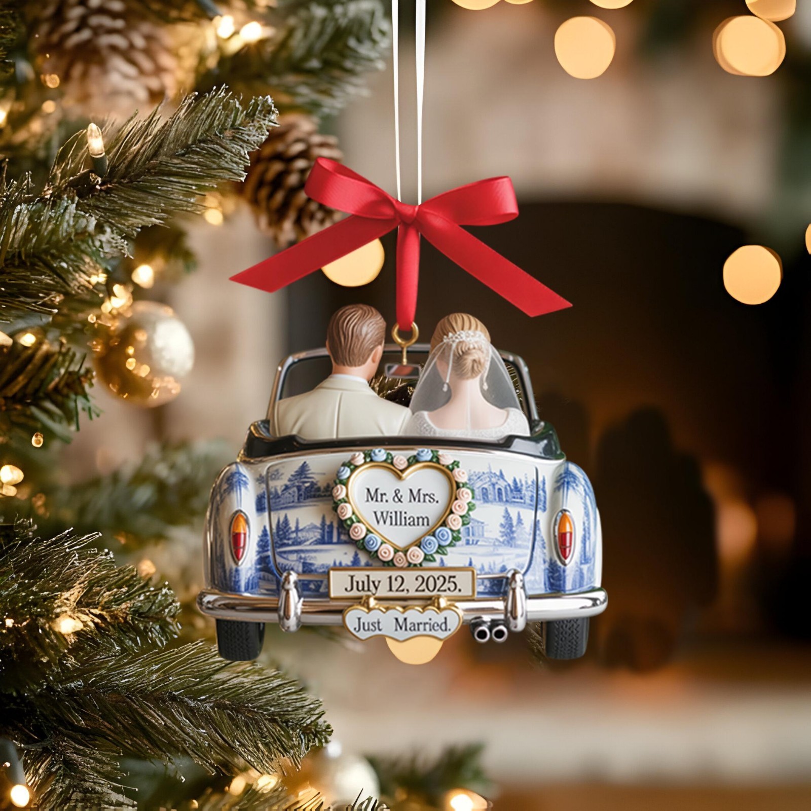 Personalized Just Married Whimsical Ornament Acrylic, Wedding Car 2025 Gift gallery