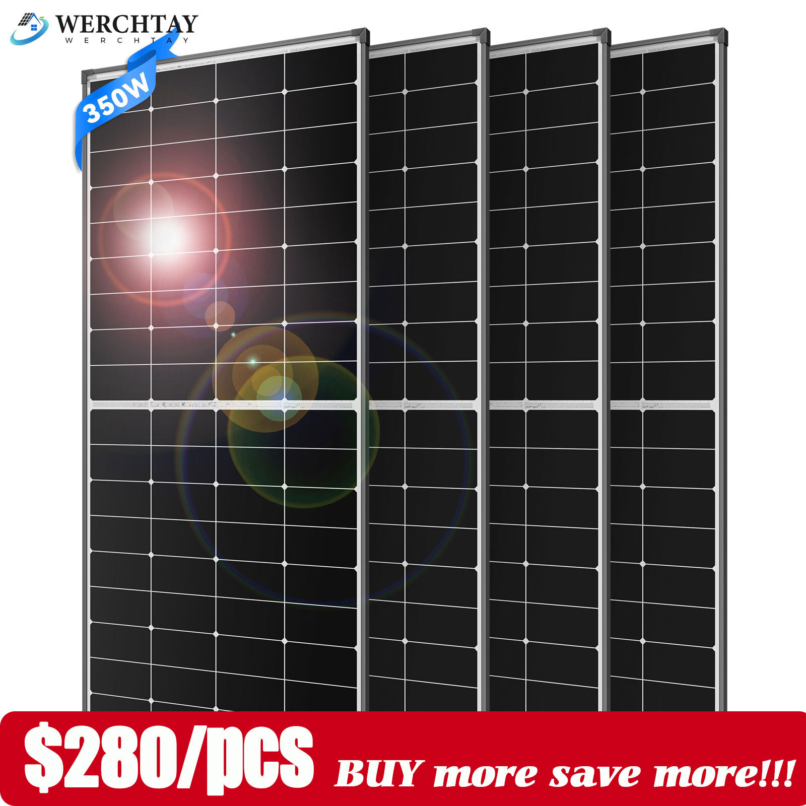 350W 12V Mono Solar Panel High Efficiency Rooftop Home Off-Grid Power Farm Yacht gallery