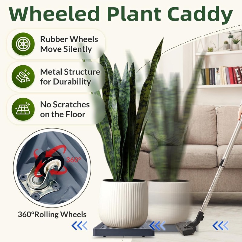 Fully Assembled 2PCS Gray Plant Caddy with Heavy Duty Rolling Wheels - 9.96” gallery