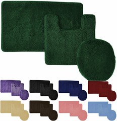 Solid 3-PC Bathroom Rug Set – Bath Mat + Contour Rug + Toilet Lid Cover