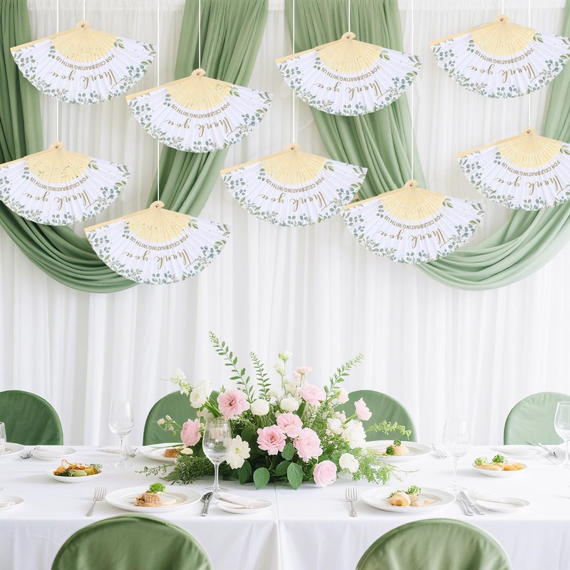 50 Sets Eucalyptus Leaf Wedding Fans for Guests Bulk Greenery Wedding Favors gallery