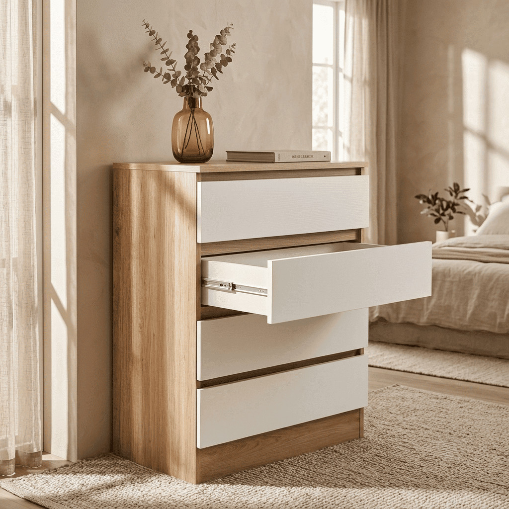 4 Drawer Dresser Handleless Wood Storage Cabinet Chest of Drawers Bedroom White gallery
