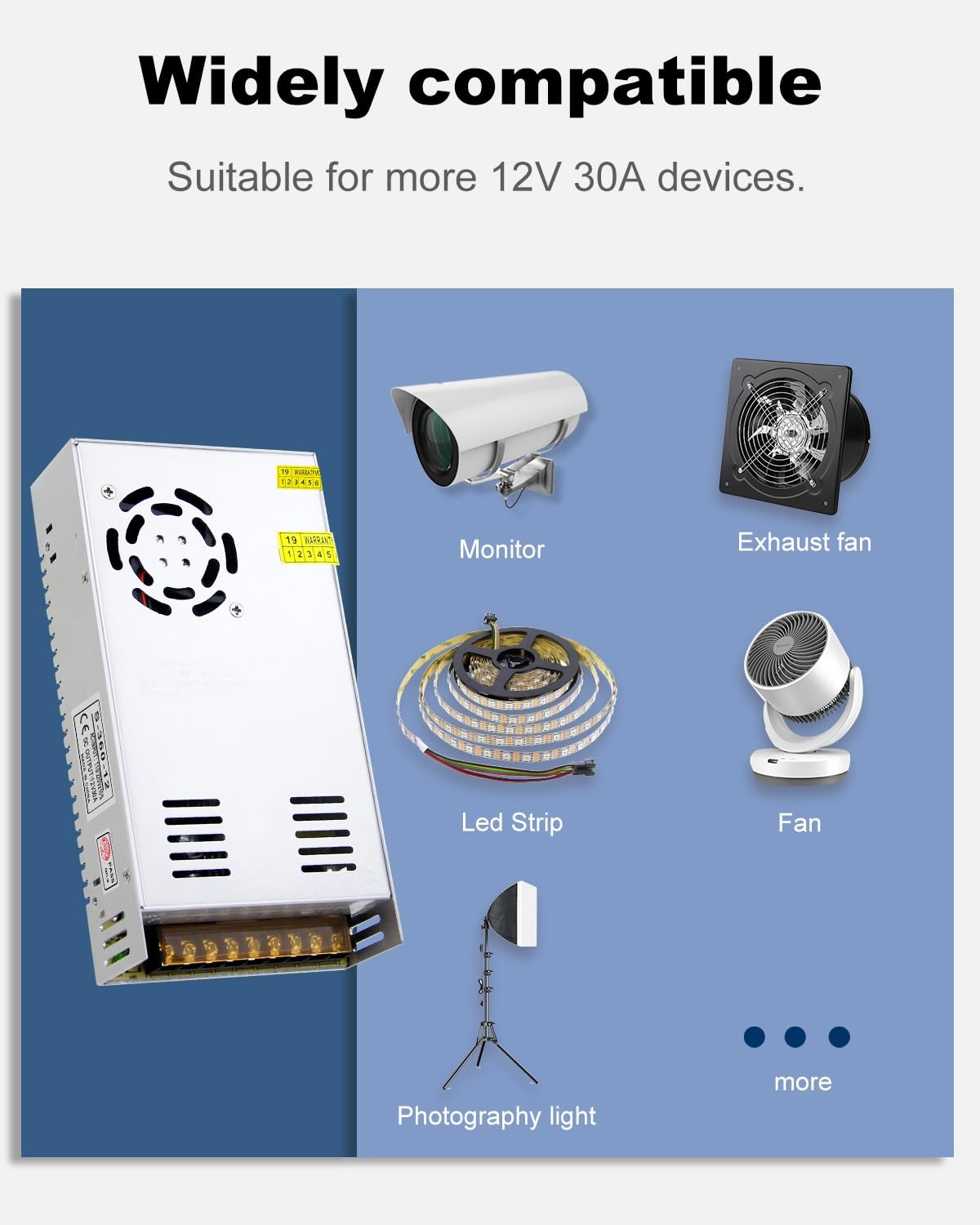 DC 12V 30A 360W Power Supply AC Adapter 110V AC to DC Universal Regulated Swi... gallery