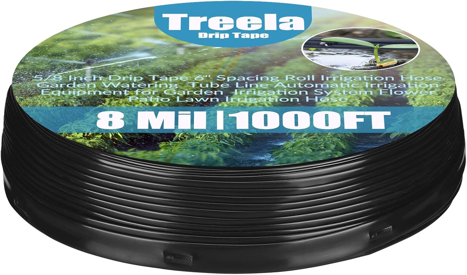 1000Ft 5/8 Inch Drip Tape 6" Spacing Roll 8 Mil Irrigation Hose Garden Watering gallery