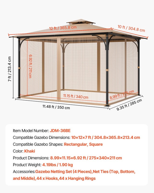 Replacement Mesh Gazebo Netting Screen for 10x12x7 ft Outdoor Patio, Net Only gallery