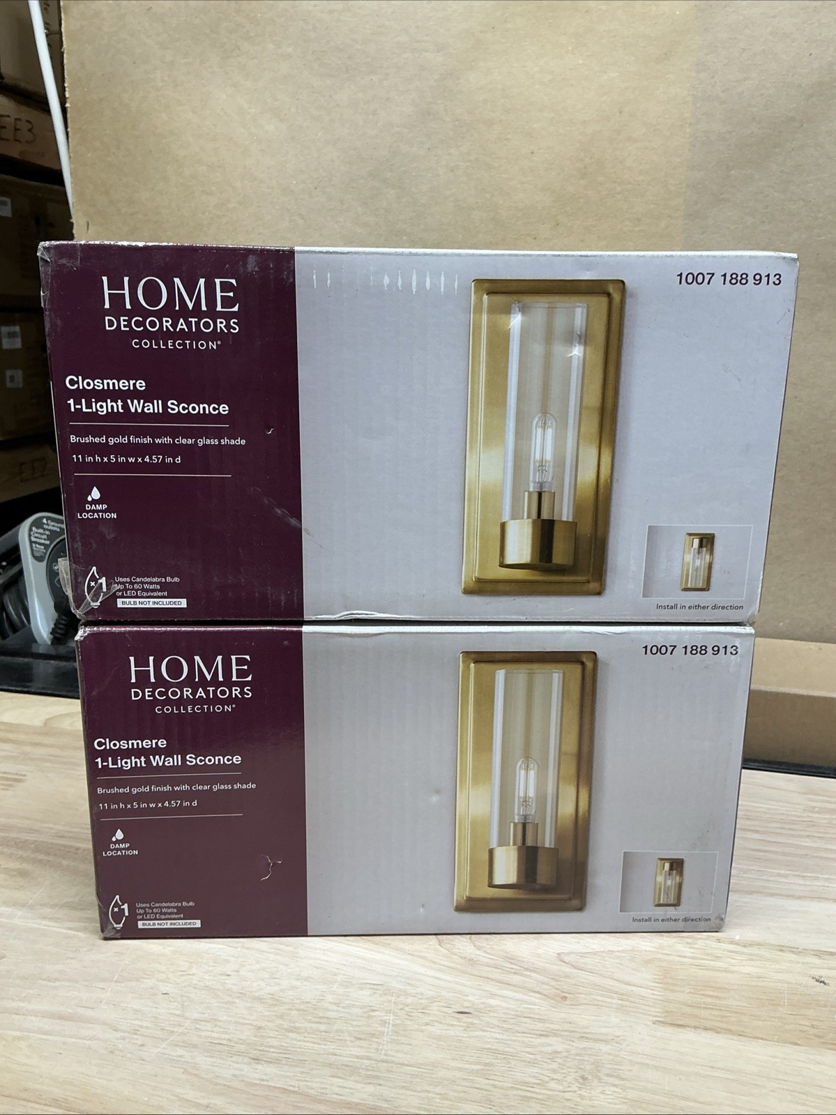 2PK Home Decorators Closmere 1-Light Brushed Gold Wall Sconce Clear Glass New gallery