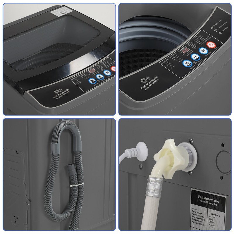 Washing Machine 20Lbs Full-Automatic Portable Washer with Drain Pump Glass Cover gallery