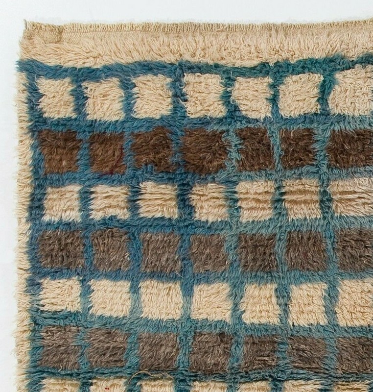 Handmade Blue, Gray and Ivory Checkered Tulu Rug. 100% Wool in Finest Quality gallery