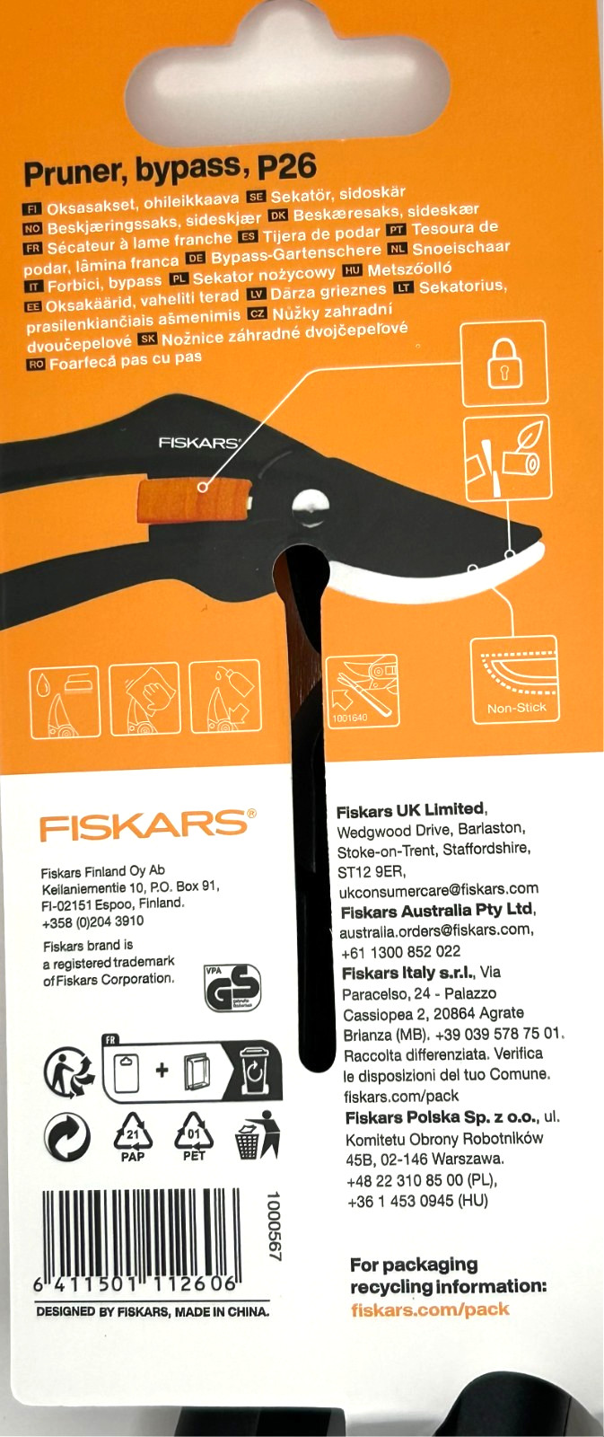 Fiskars, Pruner, Bypass, SingleStep P26 non-stick NEW gallery