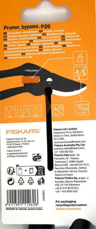 Fiskars, Pruner, Bypass, SingleStep P26 non-stick NEW gallery