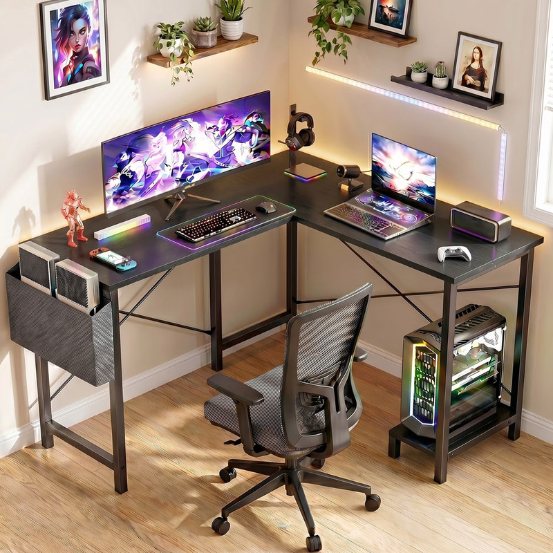 CONCETTA 49" Reversible Corner Desk, Black, CPU Stand & Bag gallery