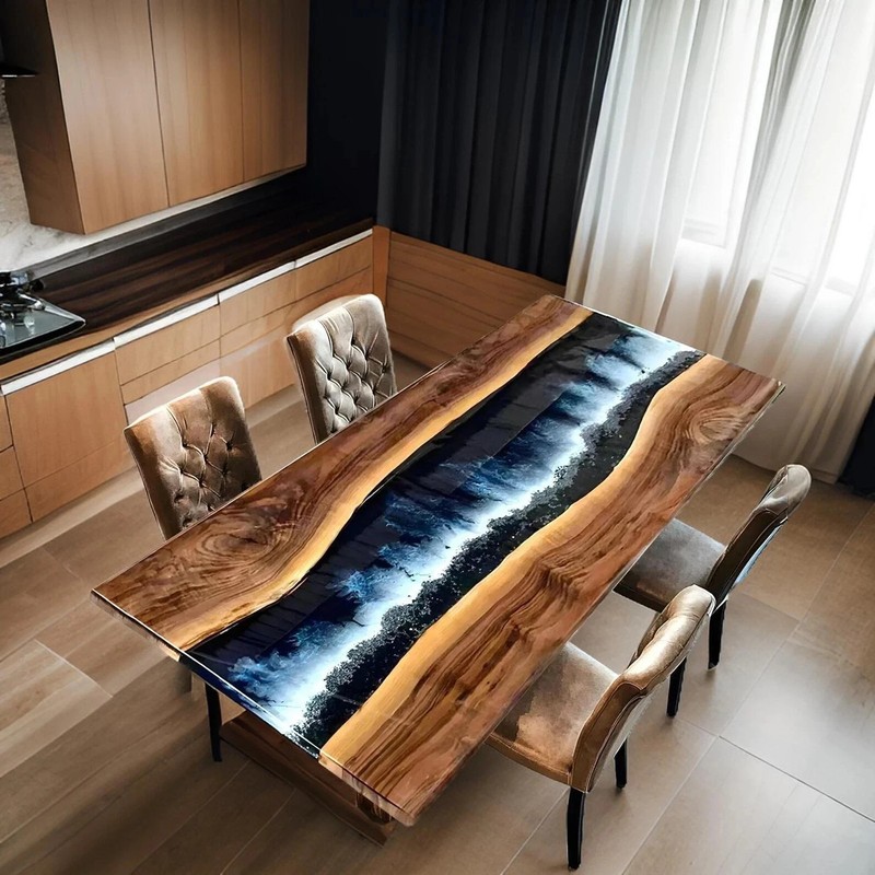 Blue Ocean Epoxy River Table Top 60x36 Live Edge Dining Handmade gallery